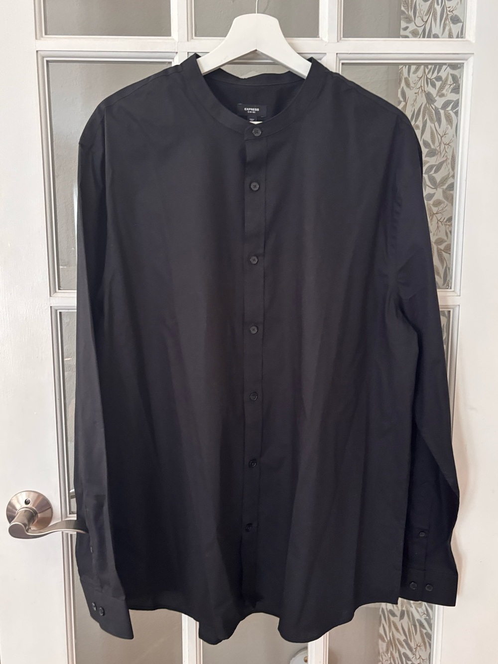EXPRESS Slim 1MX Solid Cotton Stretch Collarless Black Dress Shirt Sz XL NWT